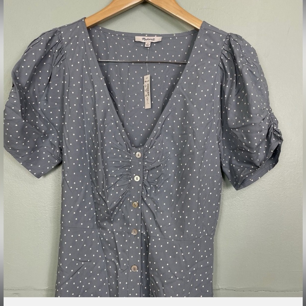 Madewell Leedra Button-Front Midi Dress Blue Polka Dot - Picture 3 of 3